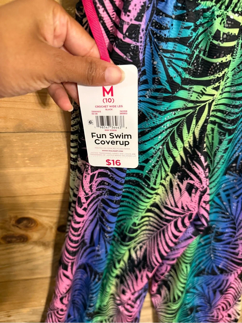 Justice Girls Neon Palm-Print Swim Coverup Pants - Pink, Green, Blue, Purple